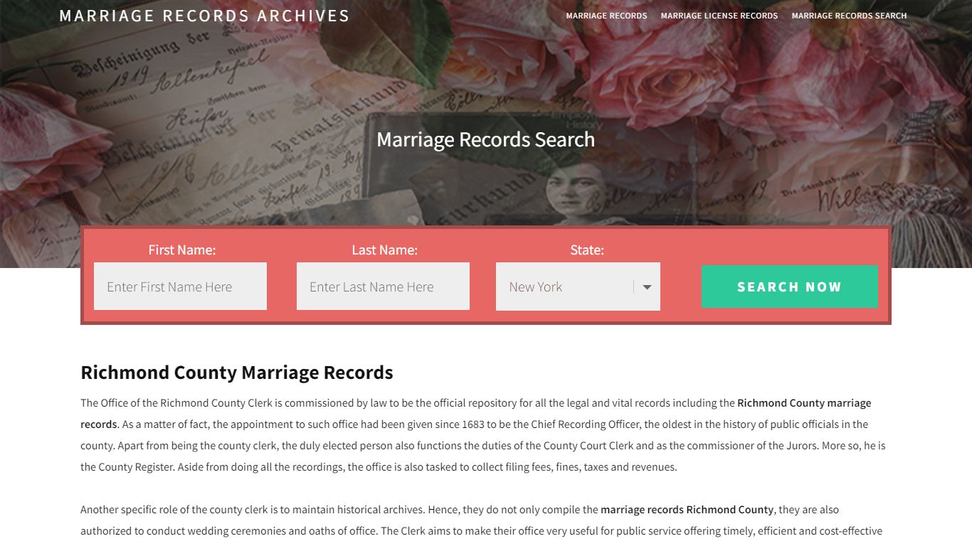 Richmond County Marriage Records | Enter Name and Search