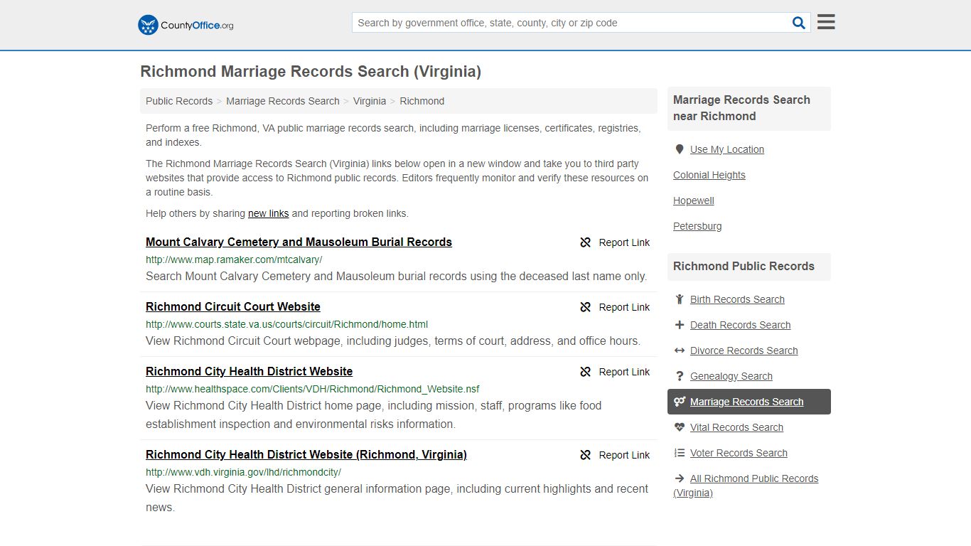 Richmond Marriage Records Search (Virginia) - County Office